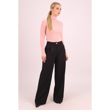 Armonika Kadın Siyah Yüksek Bel Önden Pile Detaylı Bol Paça Pantolon ARM-26K136041