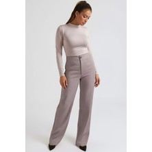 Armonika Kadın Bej Bol Paça Kumaş Pantolon ARM-26K001053