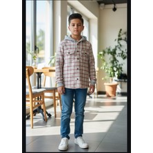 Gala Stil Gala Kolu Lastkli Kapüşonlu Çizgili Unisex Çocuk Gömlek