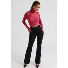 Armonika Kadın Siyah Yüksek Bel Ispanyol Paça Kumaş Pantolon ARM-26K136078