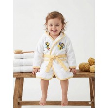 ArtukTekstil Sevimli Arı Nakışlı Kapüşonlu Kız Çocuk Bornozu - Sarı Beyaz Renk