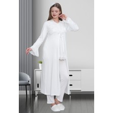 Mecit Pijama Mecit 1517 Ekru Sabahlıklı Lohusa Pijama Takımı