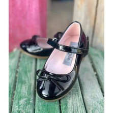 Surpie Shoes Kız Çocuk Babet İnce Fiyonk Detaylı Düz Taban Cırtlı Bağlama ile Rahat Kullanım