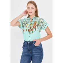 Armonika Kadın Mint Hakim Yaka Kısa Kollu Gömlek ARM-25Y001040