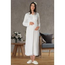Mecit Pijama Mecit 1512 Ekru Hamile Lohusa Gecelik
