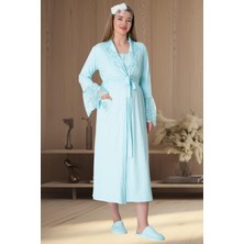 Mecit Pijama Mecit 5354 Turkuaz Sabahlıklı Lohusa Gecelik Takım