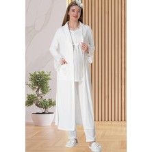Mecit Pijama Mecit 5416 Ekru Uzun Sabahlıklı Lohusa Pjama Takımı