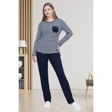 Mecit Pijama Mecit 6201 Lacivert Çizgili Büyük Beden Kadın Pijama Takımı