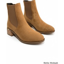 Modayak Florin Taba Süet Lastikli Topuklu Altın Tokalı Yarım Bot