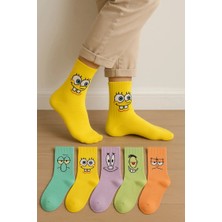 UZN Socks 5 Çift Renkli Desenli Kolej Çorap / Renkli Spor Çorap