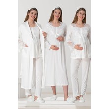 Mecit Pijama Mecit 5355 Ekru Lohusa Sabahlık Pijama Gecelik Takım