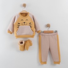 Necix Aslan Figürlü Panduflu Şardonlu Kışlık Bebek Takımı