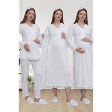 Mecit Pijama Mecit 1519 Ekru Lohusa Sabahlık Gecelik Pijama Set