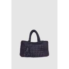 Wuclo Tiela Püskül Detaylı Makrome Örgü %100 El Yapımı El ve Kol Çantası siyah