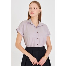 Armonika Kadın Gri Kısa Kol Gömlek ARM-19Y001065