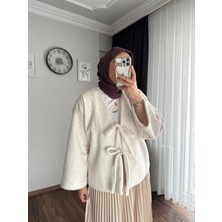 RFK Butik Kadın Etek Üstü Önden Bağlamalı Fox Kimono - Beyaz