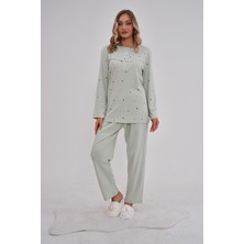 Mecit Pijama Mecit 6150 Fıstık Yeşil Kadın %100 Pamuk Büyük Beden Pijama Takımı