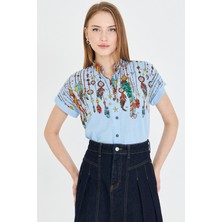 Armonika Kadın Bebe Mavi Hakim Yaka Kısa Kollu Gömlek ARM-25Y001040