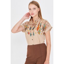 Armonika Kadın Taş Hakim Yaka Kısa Kollu Gömlek ARM-25Y001040