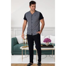 Mecit Pijama Mecit 2792 Gri Büyük Beden Boydan Düğmeli Erkek Pijama Takımı