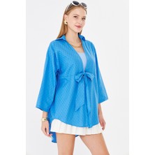 Armonika Kadın Mavi Önden Bağlamalı Kimono Gömlek ARM-25Y001108