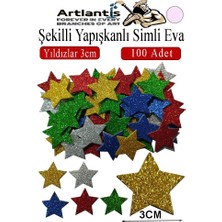 Artlantis Şekilli Simli Eva Yapışkanlı Yıldız 3 cm 100 Lü 1 Paket Kendinden Yapışkanlı Simli Eva Sticker Okul Öncesi Kreş Ana
