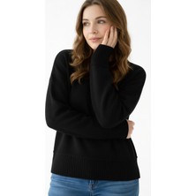 Wearified Kadın Triko Yumuşacık Oversize Bisiklet Yaka Ribana Saç Örgü Detaylı Homy Kazak