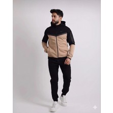 Atkgiyim Tech Fleece  Erkek Renk Bloklu Su Geçirmez Fermuar Detaylı Kapüşonlu Eşofman Takımı