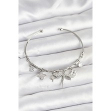 Pazarcan Yusufçuk Charmlı Gümüş Renk Pirinç Kadın Bileklik