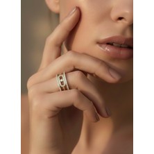 Eva Takı Store Ayarlanabilir Mess Model Zirkon Taşlı Gold Renk Çelik Yüzük