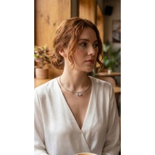 Pazarcan Pirinç Gümüş Renk Choker Model Zirkon Taşlı Kadın Kolye