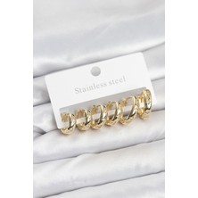 Pazarcan 316L Çelik Gold Renk Zirkon Taşlı Kutup Yıldızı Model Halka Küpe Seti
