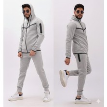 Atk Giyim Atkgiyim Tech Fleece  Erkek Renk Bloklu Su Geçirmez Fermuar Detaylı Kapüşonlu Eşofman Takımı