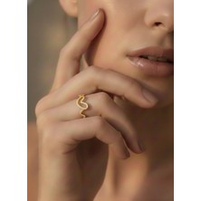 Eva Takı Store Ayarlanabilir Dalgalı Wavy Kalp Model Zirkon Taşlı Gold Renk Çelik Yüzük