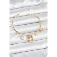 Pazarcan Hayat Ağacı Charmlı Gold Renk Pirinç Kadın Bileklik