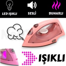 Yıldırım Oyuncak Buharlı Sesli LED Işıklı Gerçekçi 21 cm Pembe Eğitici Oyuncak Ütü