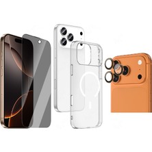 Vendas iPhone 17 Pro Max Uyumlu Kamera Korumalı M-Safe Destekli Sararmayan Şeffaf Zore London Sert Pc Kapak + Kamera Lens + Hayalet Ekran Koruyucu