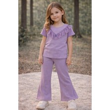 Love Giyim Ön Tül Detaylı Kolları Simli Ispanyol Pantolon Takım