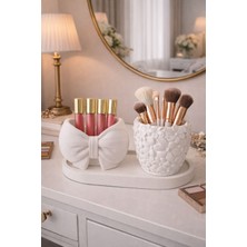 Liza Home Decoration Masaüstü Düzenleyici Dekoratif Set Çiçek-Fiyonk Detaylı Kalemlik Ofis, ve Makyaj Masası Organizer