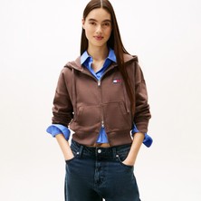 Tommy Hilfiger Bxy Crop Zip Kadın Kahverengi Sweatshirt.gw1