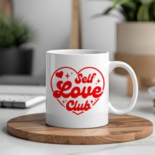 Kalp Temalı Self Love Club Porselen Kupa – Hediye Kahve Kupası