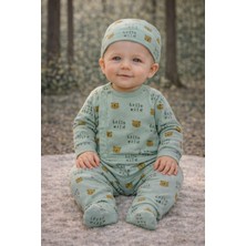 Love Giyim Ayıcık Desenli Şapkalı Üst Çıtçıtlı Takım