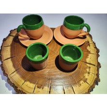 Artdocia Toprak 2'li Yeşil Kahve Fincanı ve Kahve Yanı Su Bardağı