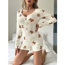 Lizabel Ayıcık Desenli Kadın Şort Tulum, Pijama