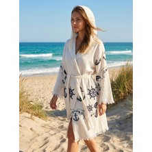 Tekstilize Çapa Desenli Müslin Bornoz Yumuşak, Hafif ve Nefes Alan Dokuma (%100 Pamuklu)