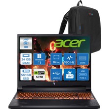Acer Nitro V16 Aı Intel Core™ 7 240H 24GB Ddr5 512GB SSD RTX5070/8GB 95W Wuxga (1920X1200) IPS 180Hz WIN11PRO Taşınabilir Gaming Bilgisayar NHQZREY002P07+ZETTAÇANTA