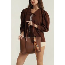 Clodi Taba Fular Detaylı Fermuarlı El Kol ve Omuz Çantası