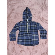 Zengezur Mall Nrzsnt 5-10 Yaş Ekoseli Yarım Fermuarlı Kanguru Cep Kapşonlu Ceket Mavi (Beden: 8)