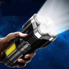 Karahanbey Parlak El Feneri USB Şarj 4 Led+Yan Cob LED Taktik Günlük Hayat Kamp Avcılık El Feneri