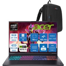 Acer Nitro 18 Aı Amd Ryzen™ 7 Nitro 350 24GB Ddr5 512GB SSD RTX5070Tİ/12GB 115W 18inç Wqxga (2560 x 1600) IPS 165Hz WIN11PRO Taşınabilir Gaming Bilgisayar NHQYDEY002P07+ZETTAÇANTA